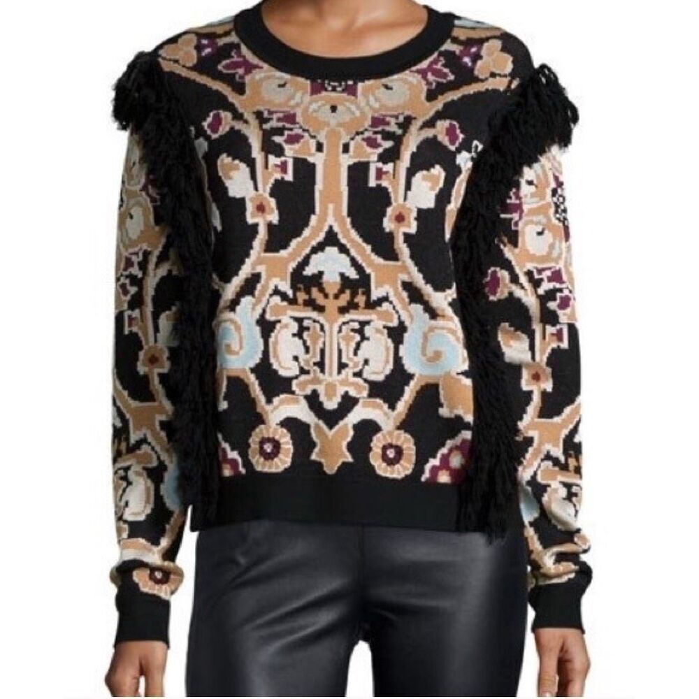 Ronny Kobo Tilda Fringe Sweater in Black Multi NWT Size XS